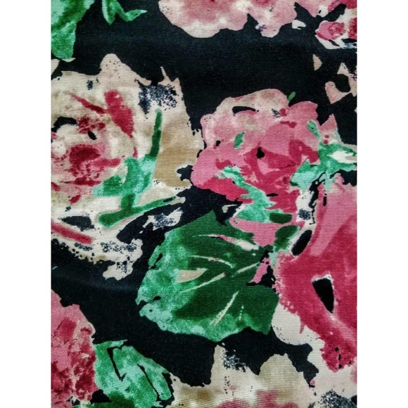 Talbots Denim Cotton Black Pink Green Floral Pencil Skirt Lined Knee Stretch 8P - Picture 5 of 7